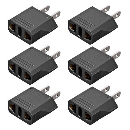 5 Core 6 Pieces Europe to American Outlet Unidapt European EU to US Travel Power Adapter Plug TYPE A 2PIN BLK 6PCS